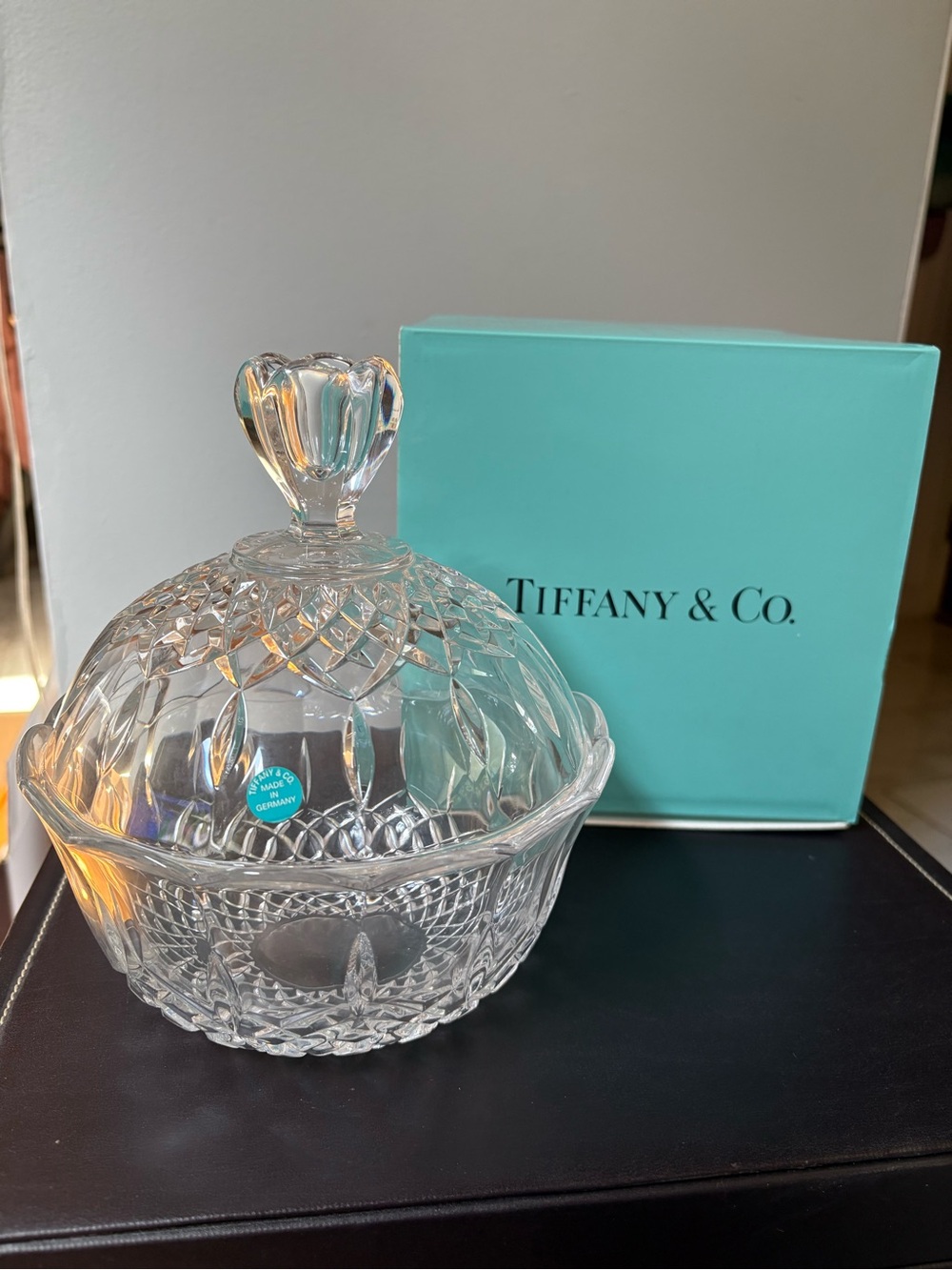 Tiffany & Co. Clear Cut Crystal Covered Dish with Signature Blue Box